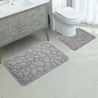 Bestickte Kiesel Korallensamt Bodenmatte, Badezimmerteppich, Badezimmer U-förmige Schwamm Saugfähige Fußmatte, Türvorleger, Zweiteiliges Set