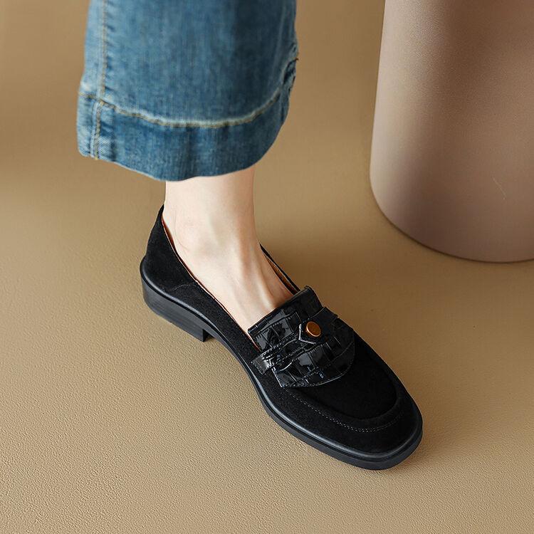 Fashion New Autumn Winter Sheep Suede Women Pumps Shoes for Women French Round Toe Low Heel Loafers Zapatos Mujer Chunky Heels Ladies