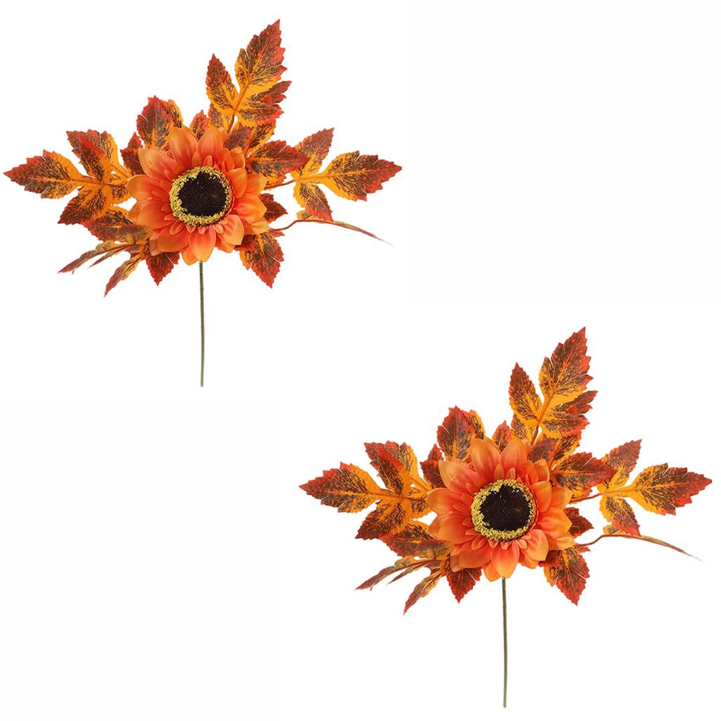 2pc Artificial Sunflower and Maple Leaf Bouquet Autumn Decorative Floral Arrangement for Home Living Room Dining Table Accent Pieces