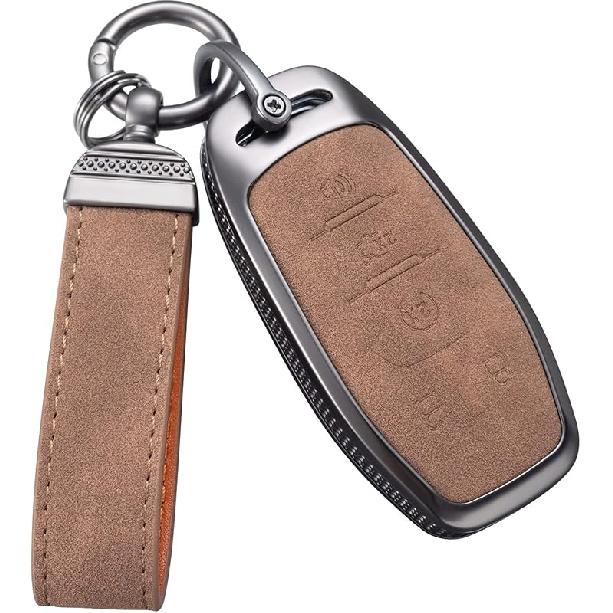 YO&YOYE Compatible With Ford Key Fob Cover With Keychain Leather Key Case Protector (Model3, Grey)
