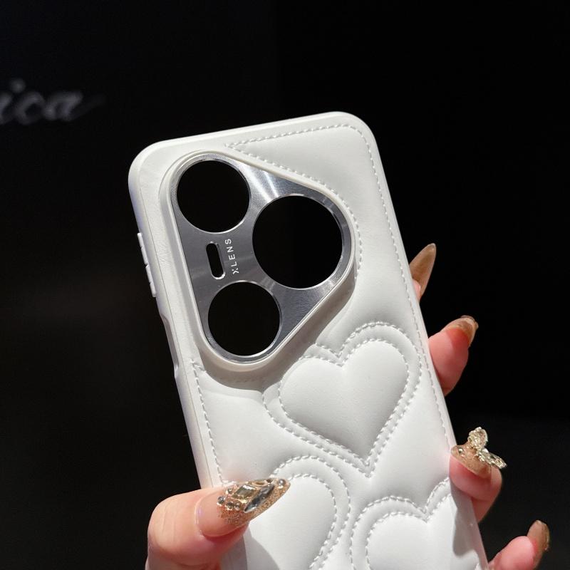 Kawaii Simple Love Heart Pattern Leather Case For Huawei Pura 80 70 Pro Plus Ultra Full Camera Lens Protection Back Cover
