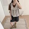 A New Loose and Versatile Sleeveless Vest Jacket for Autumn and Winter, Featuring A Retro Striped Knitted Waistcoat for Women