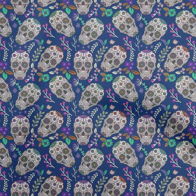 Cotton Flex Blue Fabric Skull Diy Clothing Quilting Fabric Print Fabric By Yard 40 Inch