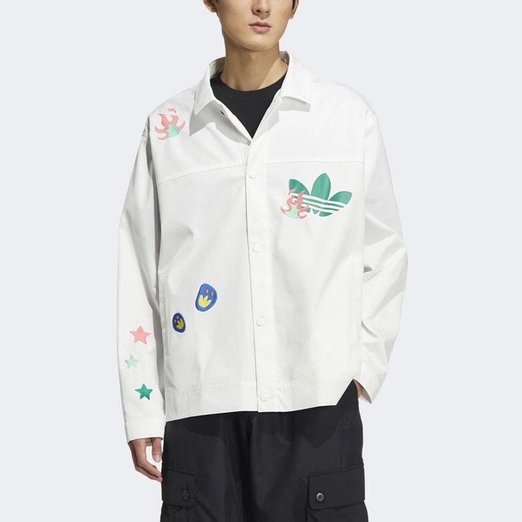 adidas Originals SS22 Logo Cartoon Print Long Sleeve Sports Jacket Unisex Outerwear White HP0116