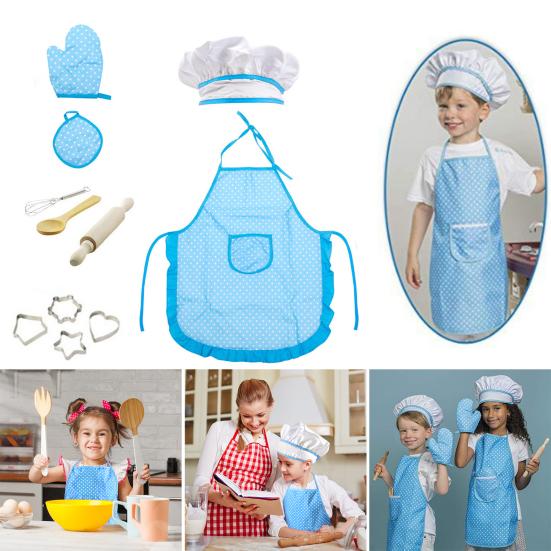 

1 комплект, фартук, комплект одежды для выпечки в духовке, детские варежки, шапка и кухонные принадлежности для выпечки, ролевые игры синий