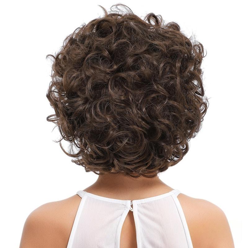 Synthetic Mixed Brown Curly Wigs Natural Short Women Wigs Mommy Layered Hair Wig Long Bangs Cancer Patient Gift Daily Use Wig
