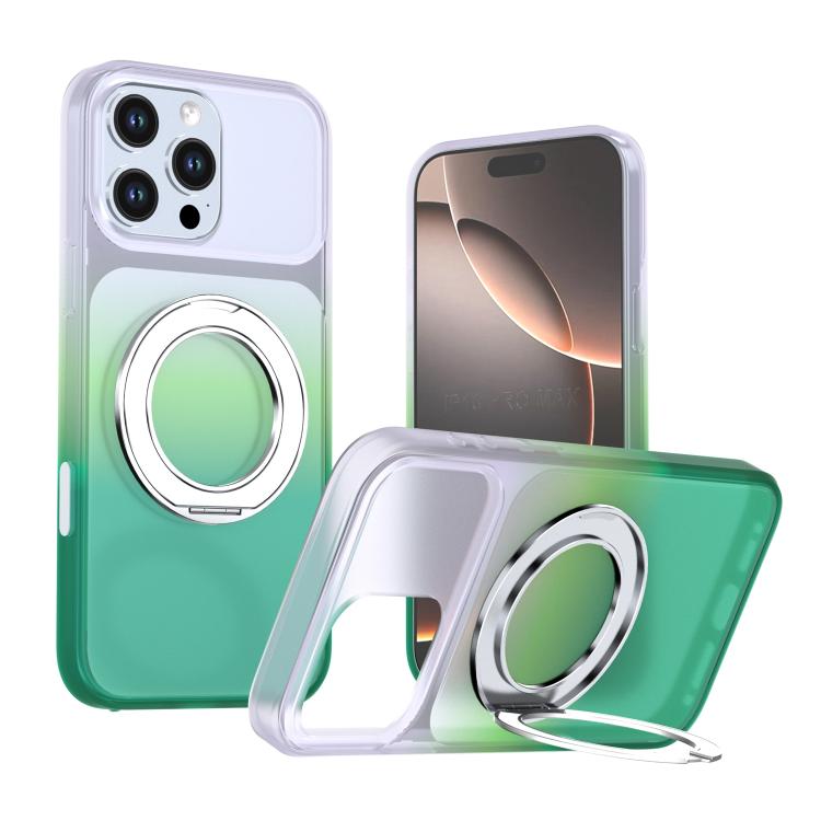 Phantom Skin Feel Gradient PC+TPU Phone Case With 360° Rotating Metal Holder, Magnetic Wireless Charging Shockproof Protective Cover