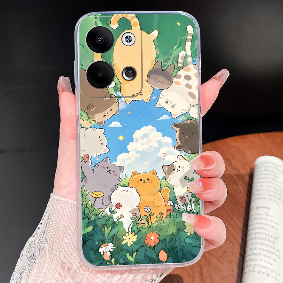 For Oppo Reno 9 Pro Plus 5G Phone Case Lovely Cartoon Soft TPU Transparent Silicone Lightweight Back Cover For Oppo Reno9 Funda