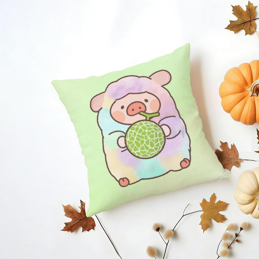 Cartoon LLulu Pig Pink Cushion Cover Iceland Washable Linen Soft for Daily Sofa Bed Home Room Decor