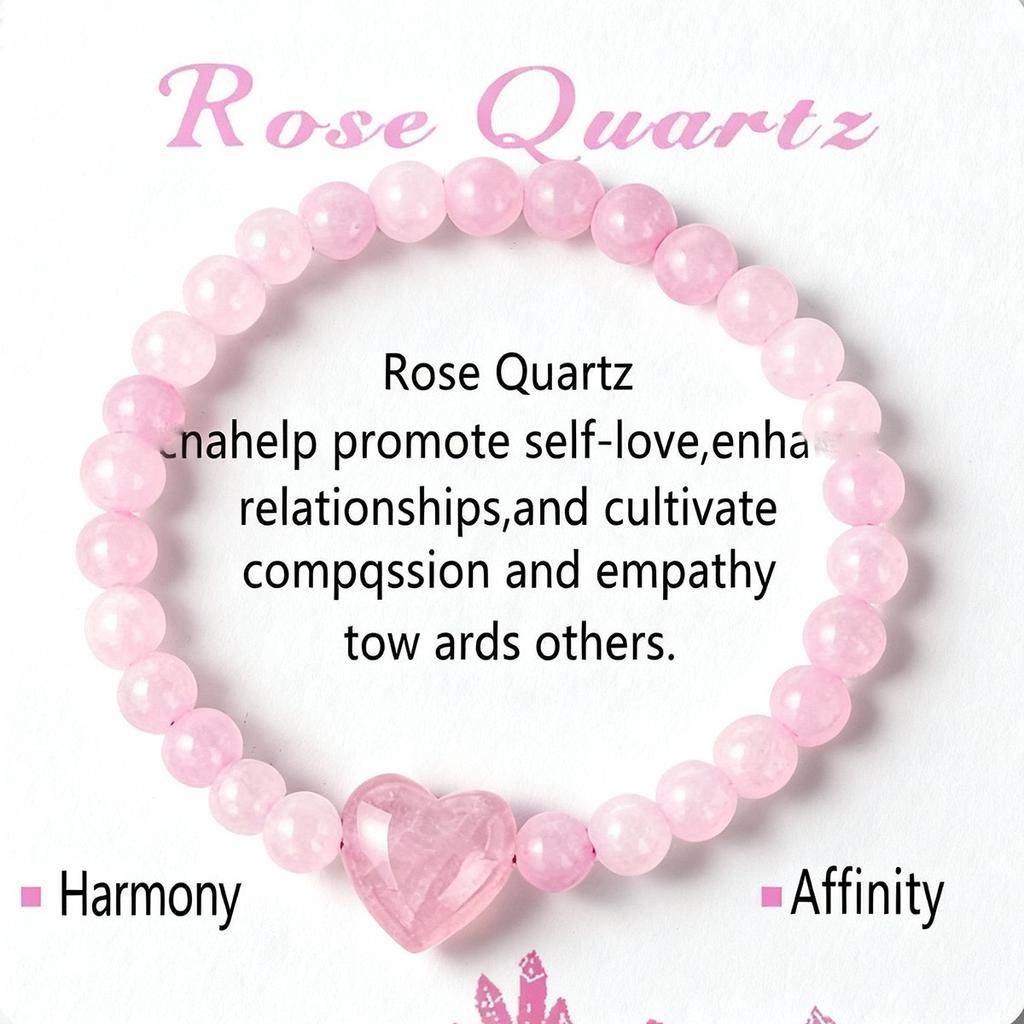 Festliche Geschenke Süßes Rosa Rosenquarz Herz Perlenarmband Modeschmuck Für Frauen Tägliches Tragen Stilvolles Und Leicht Zu Kombinierendes Accessoire