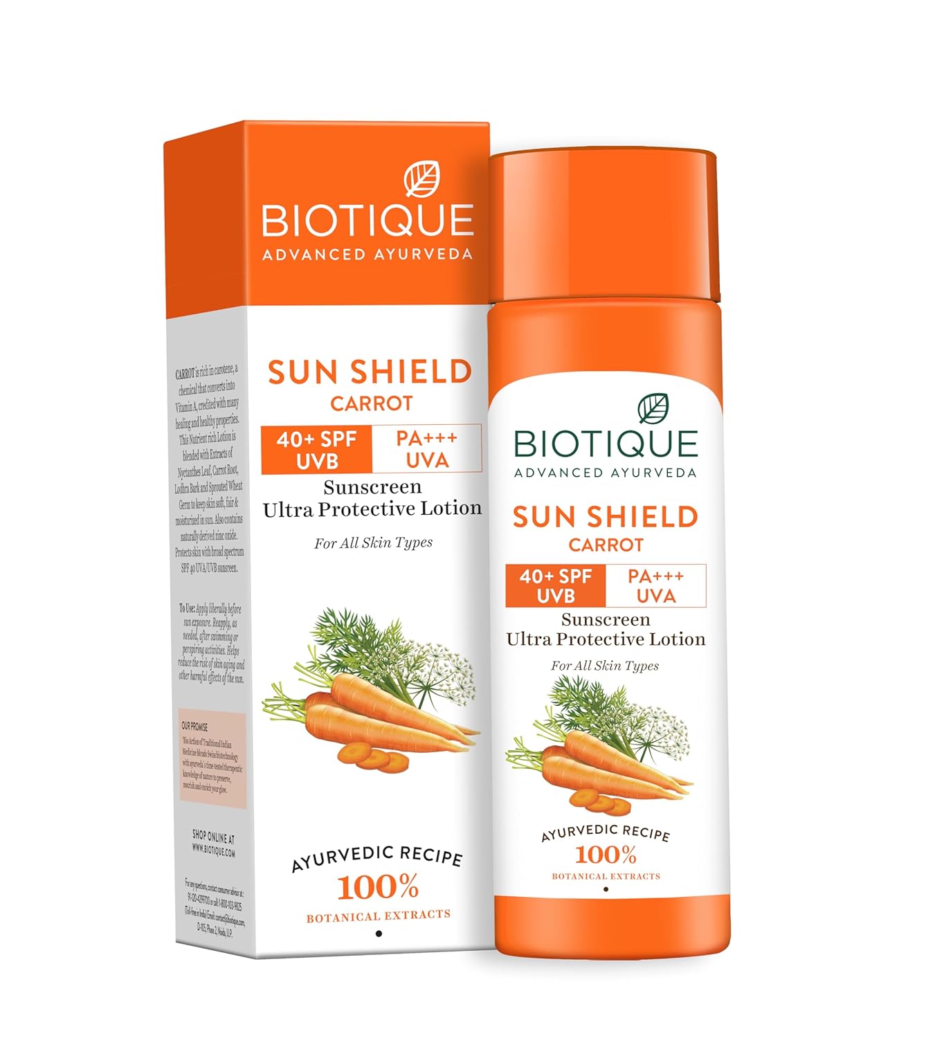 

Biotique Био Морковь SPF 40 Солнцезащитный лосьон 190мл | Защита от UVA/UVB лучей | 100% Натуральные Ботанические Экстракты | Антивозрастной и Увлажняющий