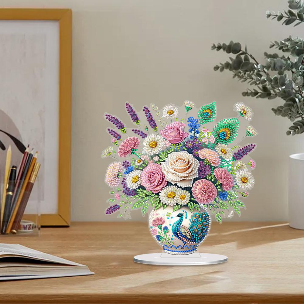 Flower Bouquet Table Top Diamond Painting Ornament Kits Colorful 5D DIY Diamond Art Tabletop Decorations for Adults Beginner