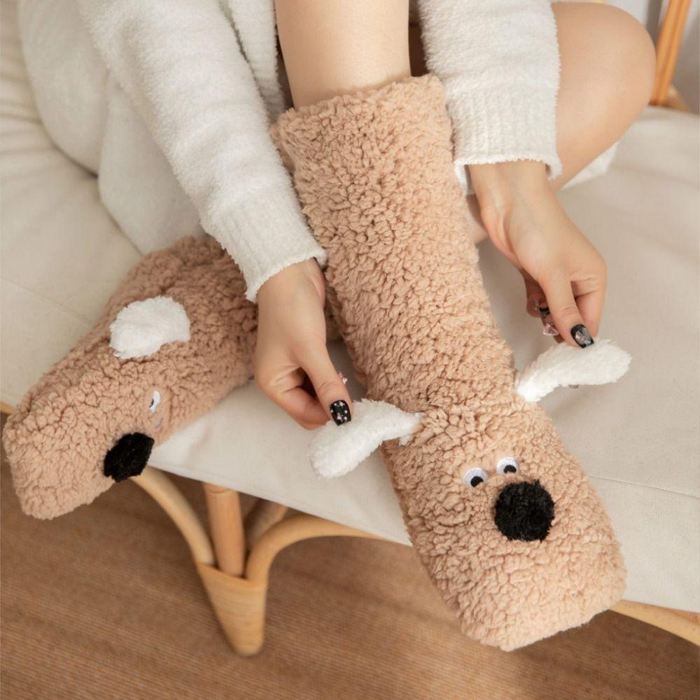 Cute puppy Women Long Socks Fluffy Sleeping Warm Hosiery Casual Home Floor Socks  Christmas Gifts