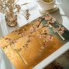 Luxe Goudfolie Kersenbloesem Placemats Set Van 2 Waterdicht PU Leer Tafelmatten Voor Eetkamer Decoratie