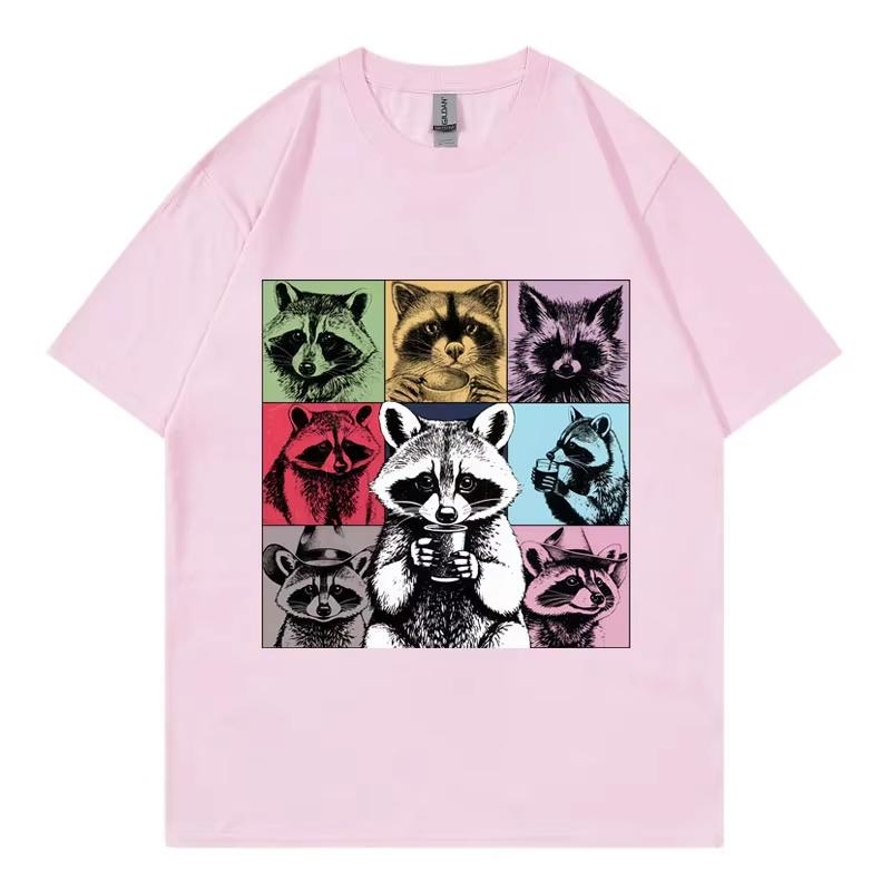 Funny Raccoon Drinking Coffee Meme T Shirt Men Women Clothing Harajuku Y2k Oversized T-shirt Fashion Retro Short Sleeve T-shirts