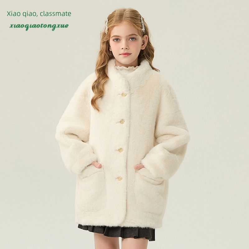 Children s Fur Coat 2025 Autumn and Winter New Style Girls  Imitation Mink Fur Coat Little Girl s Top Korean Style Fur Coat White 110