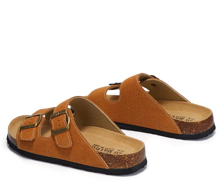 Maibulun Unisex Kork Anti-Rutsch Hausschuhe - Mattes Leder, Einzelner Riemen, Trendige Sommer Strand- & Hauskleidung