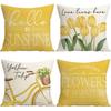 Kissenhülle 45x45 cm Gelb Floral Landhausstil Heimdekoration Leinen Wohnzimmer Sofa Bett Zierkissen