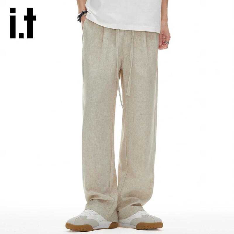 Izzue Men s Linen Blend Wide-Leg Casual Pants M абрикосовый