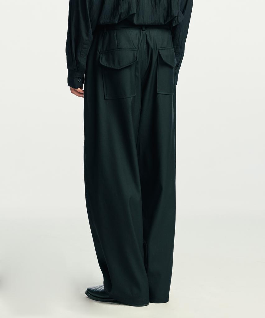 SSY Belted Pin Wide Slacks Black