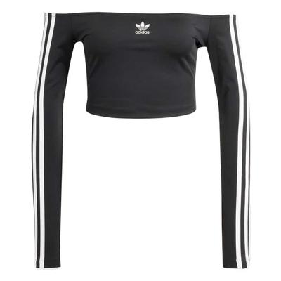Womens Adicolor Off Shoulder Long Sleeve Long-Sleeve Top Black Women Streetwear JD0274