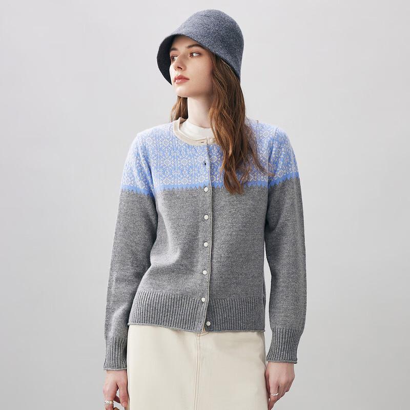 Komengboka Women's Round Neck Fair Isle Wool Cardigan