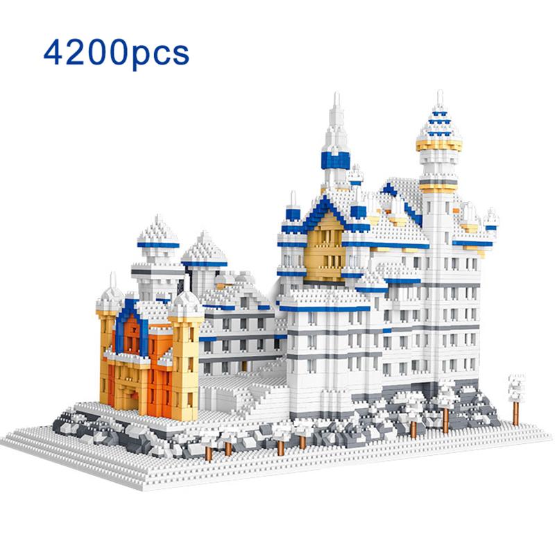 Creative Tabletop Decoration Micro Bricks Set Diamond Snowing Swan Castle Mini Building Blocks Toys For Children Birthday Gifts