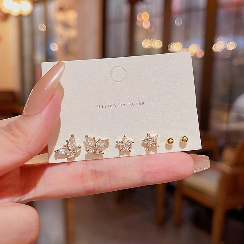 S925 Silver Needle Delicate Zircon Ear Set Small Stud Earrings