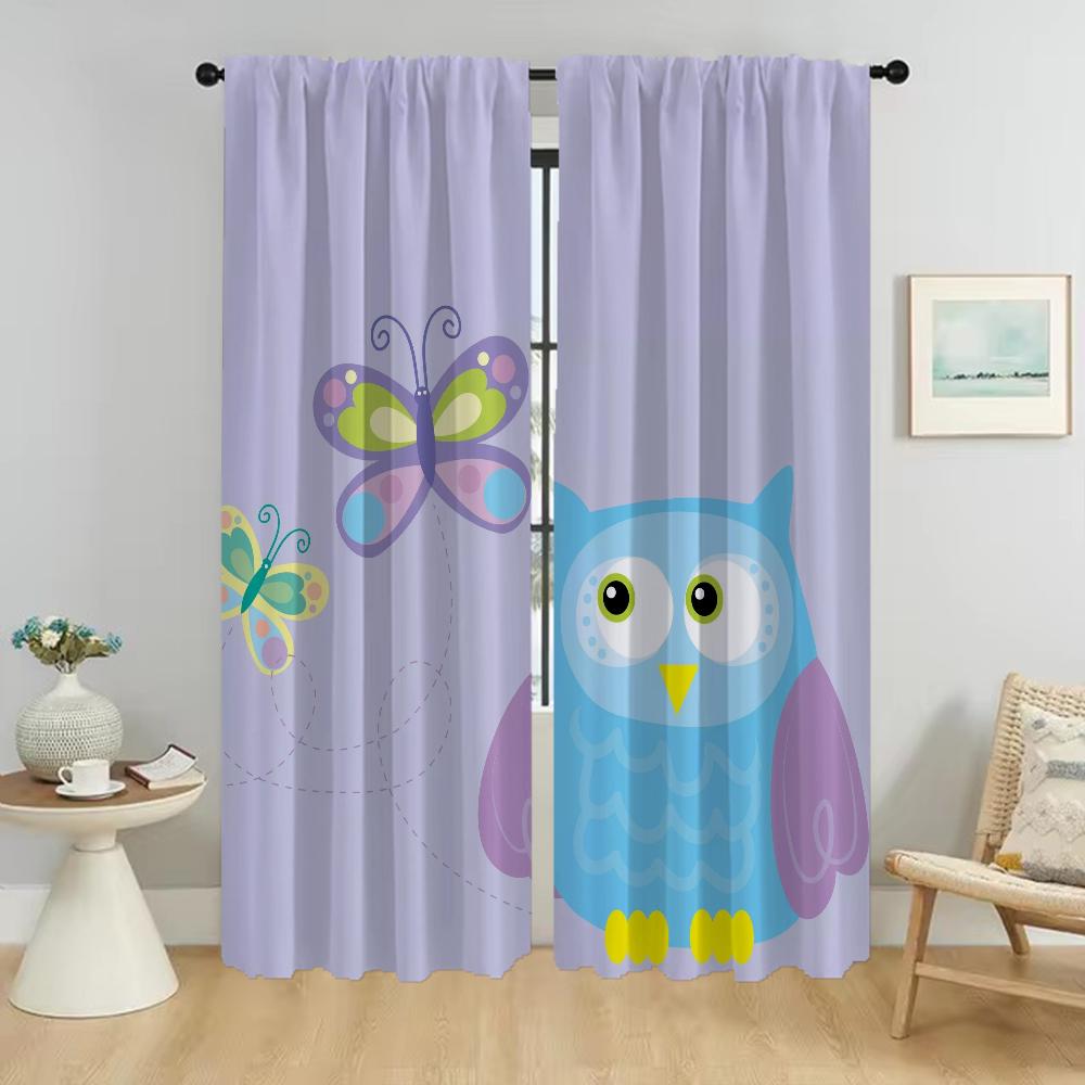 Cartoon Owl Tulle for Bedroom Living Room Curtain Elegant Room Curtains 2 Pieces Home Interior Curtains Halloween Decoration