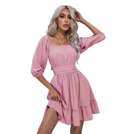 Square Neck Summer Dresses for Women Tie Back Half Puff Sleeve