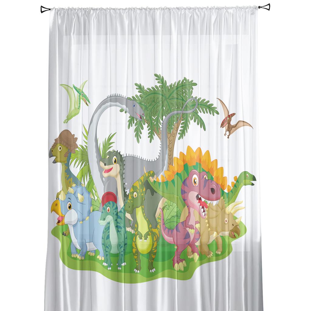 Tecknad Dinosaurus Vita Skira Gardiner för Vardagsrumsdekoration Fönstergardiner för Kök Tyll Voile Organza Gardiner