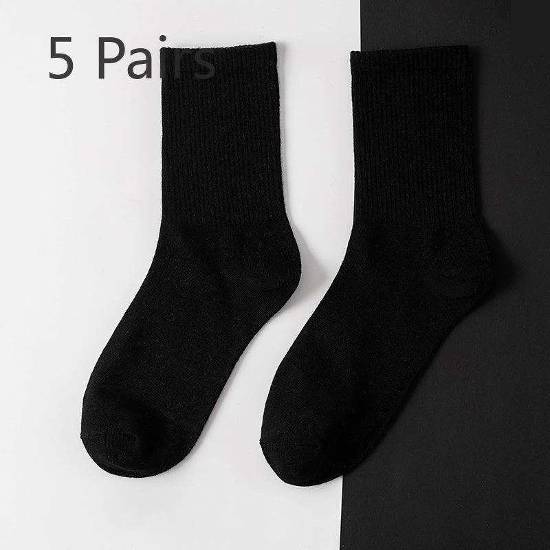 

5 пар однотонных длинных носков для студентов и студенток во время занятий спортом, простые и универсальные длинные носки в университетском стиле 5 pairs чёрный