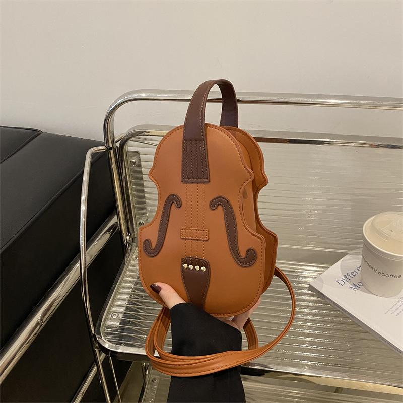 Faux Leather Violin Crossbody Bag, Sling Shoulder Purse for Women, Trendy Fiddle Shaped Handbag