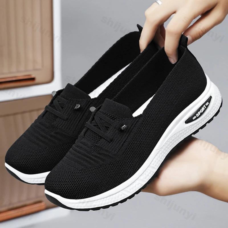 Casual Damen Herbst Mesh Atmungsaktive Plateauschuhe Damen Komfort Leichte Sneaker Socken Damen Slip on Loafers Zapatillas Muje