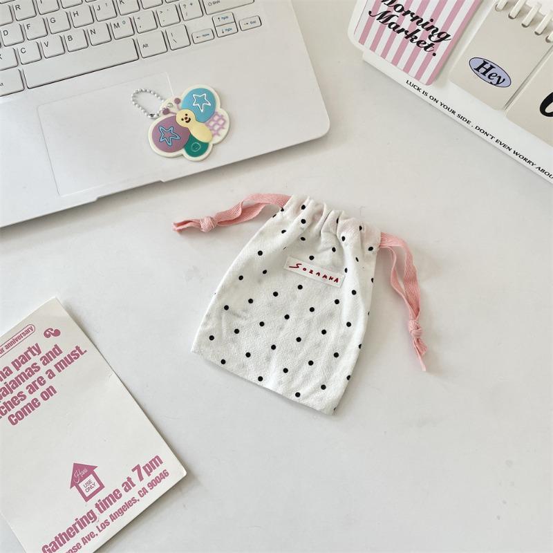 

45262 bundle mouth storage bag cute little polka dot cosmetics portable storage bag drawstring cloth bag storage three-piece set
