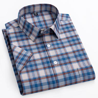Plus Size 14xl 100%cotton Oxford Hight Qulity Summer Short Sleeve Shirts for Men Slim Fit Formal Shirt Soft Plaid Office Clothes