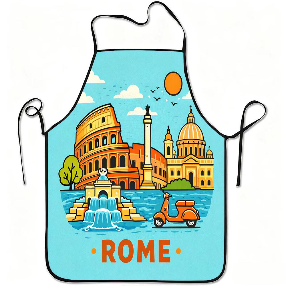 1pc Rome City Landscape Print Apron, Durable And Easy To Clean, Adjustable Waistband, Polyester Material, for Kitchen Cooking, Gardening, Orchard Pick