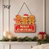 Christmas Gingerbread Man Sign Wooden Hanging for Front Door, Merry Decorative Wood Plaque with Lanyard, Holiday Wall Decoration Home Party