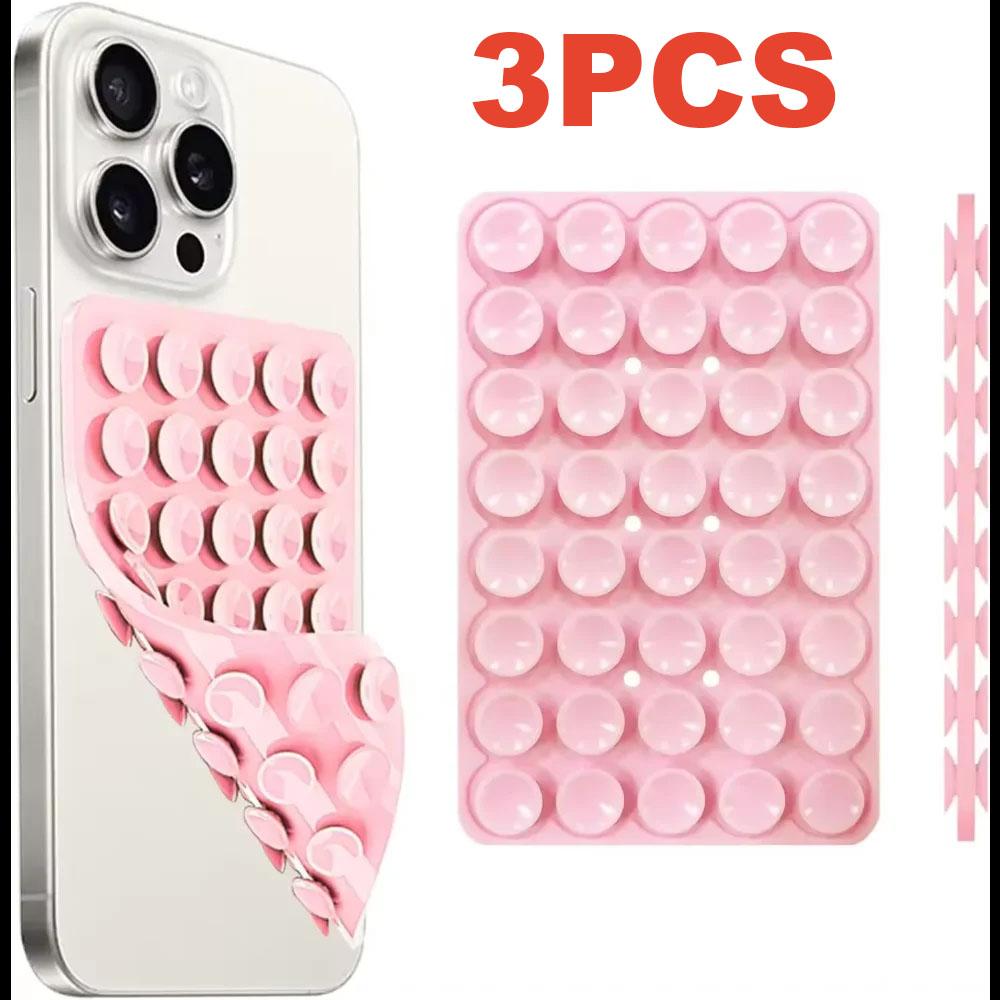 

3PC 40-Suction Silicone Phone Mount – Double-Sided Grip, Non-Slip Stand for Selfies & Videos Universal for Smooth Surfaces Glass