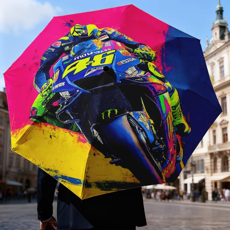 Rider Che Sfreccia Sotto l'Ombrello a Luci al Neon Ombrello Pieghevole, Ombrello Automatico a 8 Stecche per Viaggio, Uso Campeggio Regalo per Halloween Natale