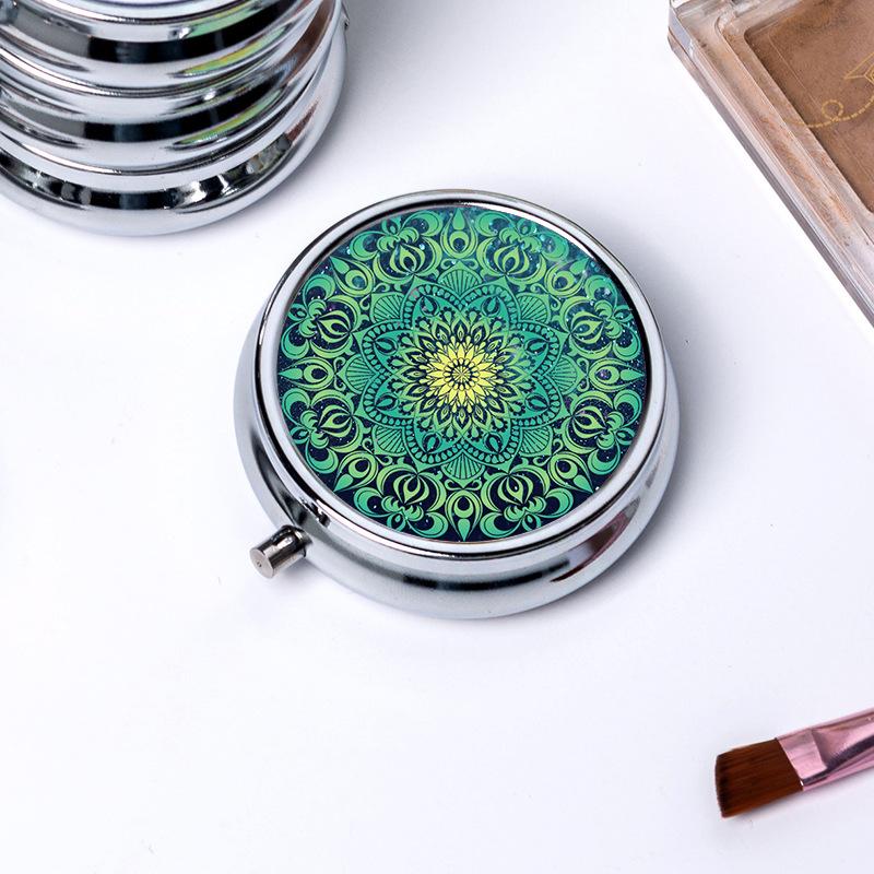 Runder Speicher mit 3 Fächern Einzelnes Fach Metall Kleine Medikamentenbox Schmuckschatulle Faltbar Tragbar Mini-Medikamentenbox