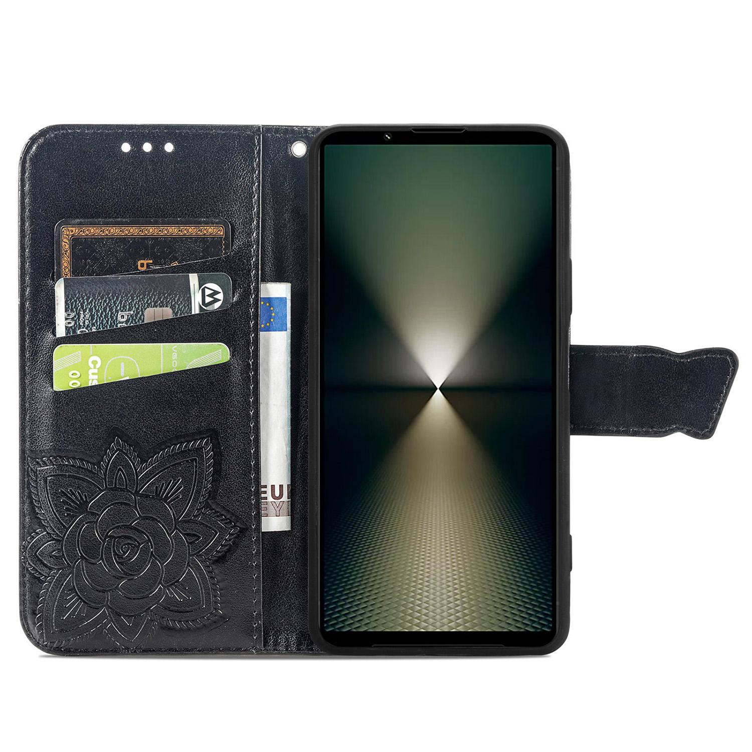 

For Sony Xperia 1 VI Case Butterfly Pattern PU Leather Flip Phone Cover Black