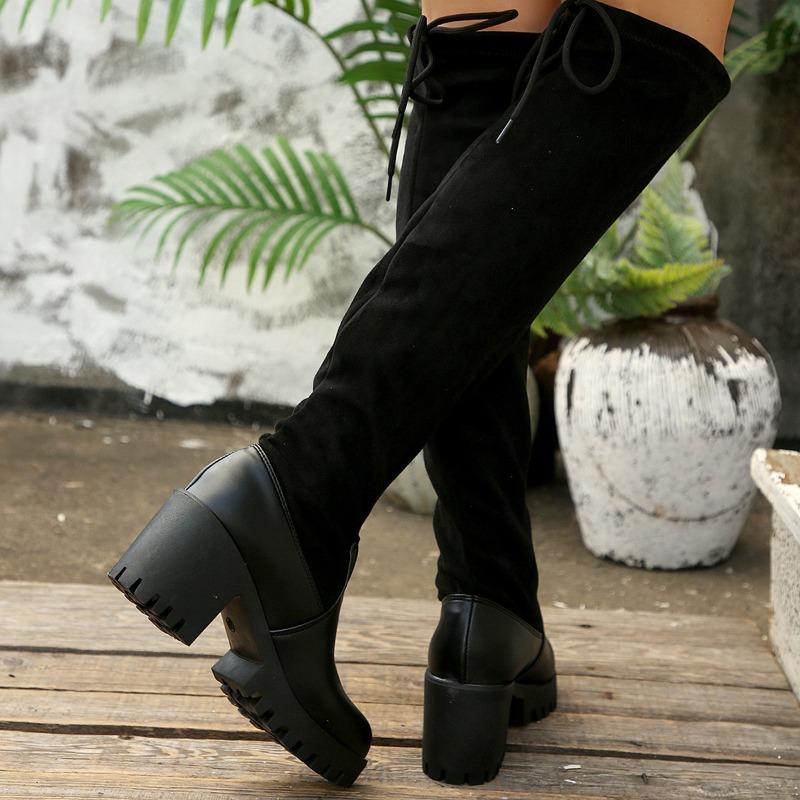 Slimming Over The Knee Boots Women's 2025 Winter New Thick-heeled Plus-size Round Toe High Heel Boots