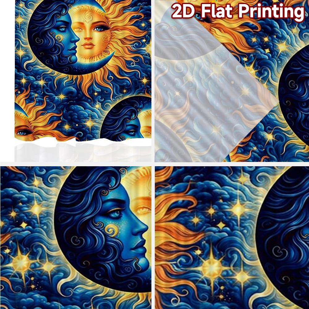 2D FLAT PRINTING 2pcs Curtains (Without Rod) Sun and Moon Faces Popular Creative Curtains Versatile Polyester Fabric Curtains