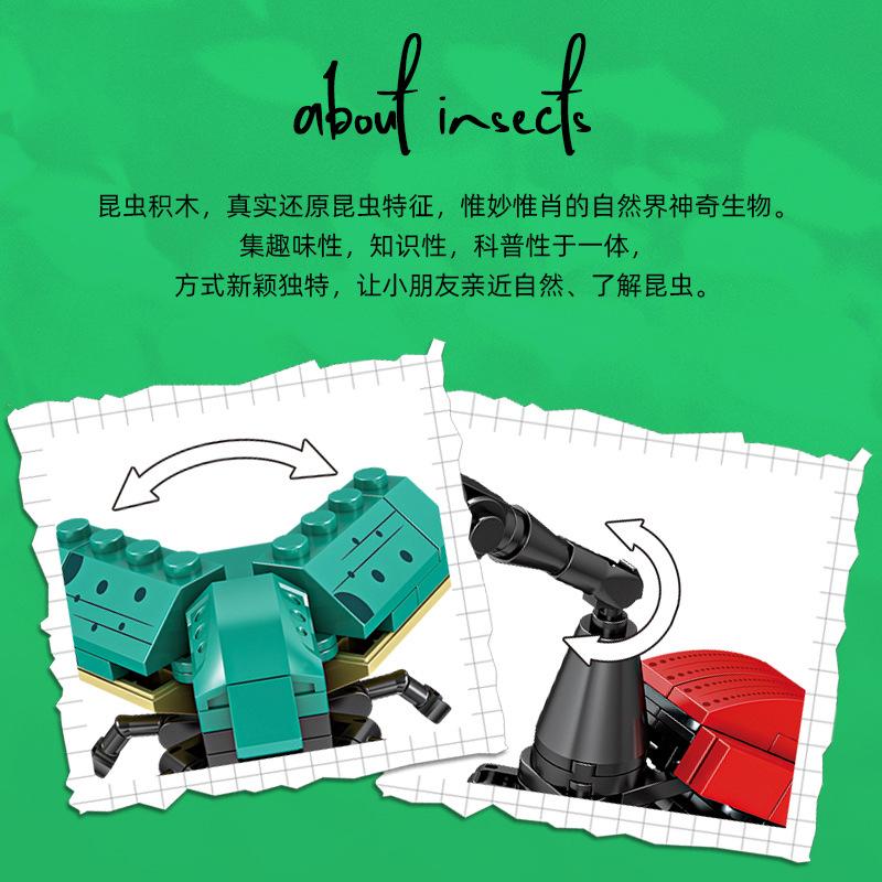 8 Insekten-Sets Modellbausteine Kakerlake Ameise Honigbiene Schnecke Fliege Steine Libelle Heuschrecke Grille Cartoon Kinder Spielzeug Tier Haustier