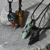 Natural Stone Pointed Necklace for Men,Adjustable Black Rope Healing Gemstone Pendant,Stylish Ethnic Cowboy Style Jewelry Gift