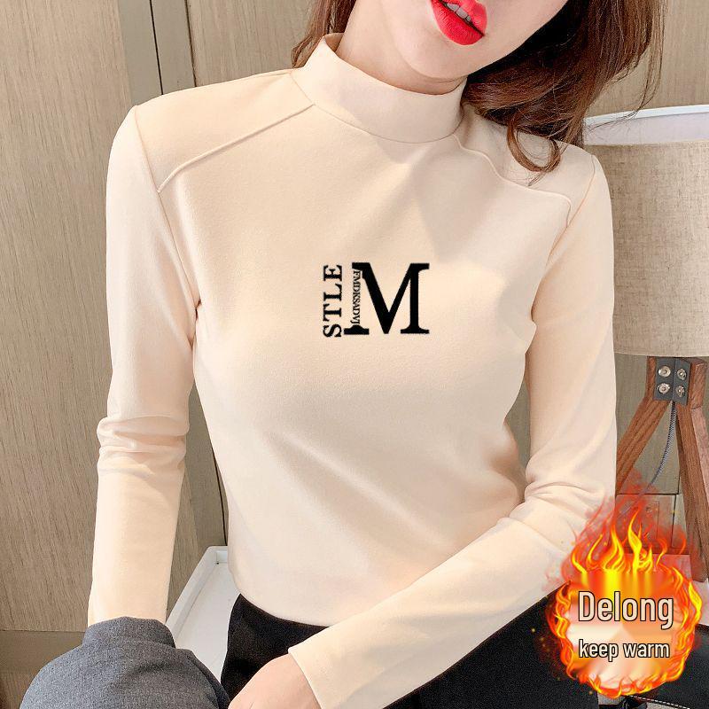 

Women s Fleece-Lined Long Sleeve Slim Fit Semi-High Neck Base Layer Top for Autumn 3XL