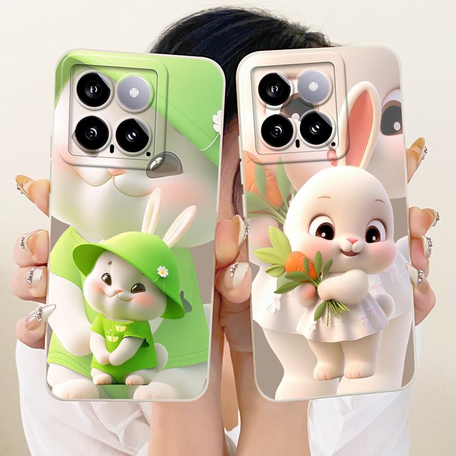 For Xiaomi Mi 14 Pro Case Cute Rabbit Cartoon Cover Shockproof Soft TPU Phone Case For Xiaomi 14 Pro Mi14 Pro 5G Back Cover Bags
