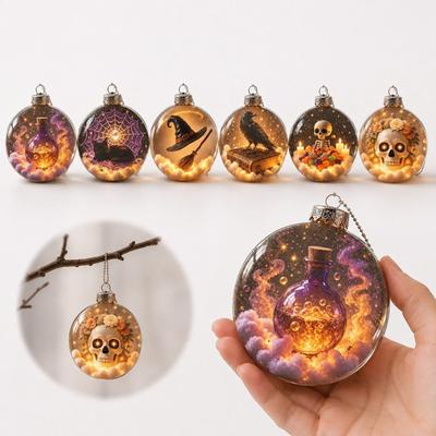 Glowing Transparent Plastic Halloween Hanging Ball Ornament with Horror Scene for Home and Party Decor