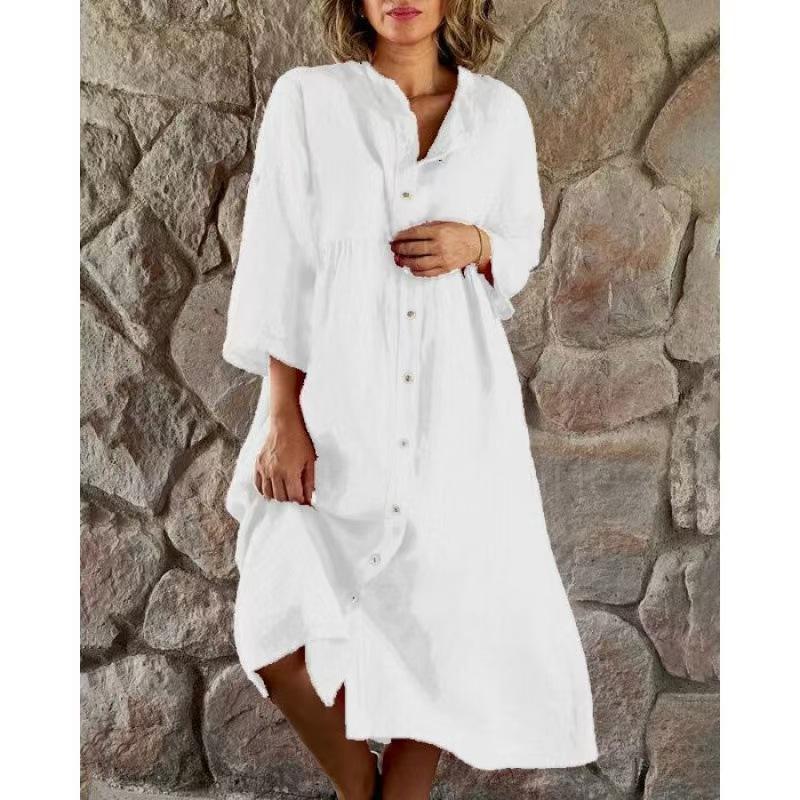 Women s independent station new solid color skirt women s European and American button long dress S